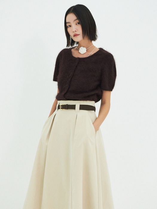 Daisy Prin Two Tuck Suede Skirt (Ivory)