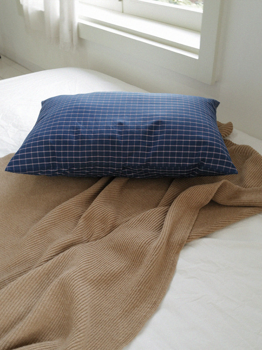 Navy check pillow cover