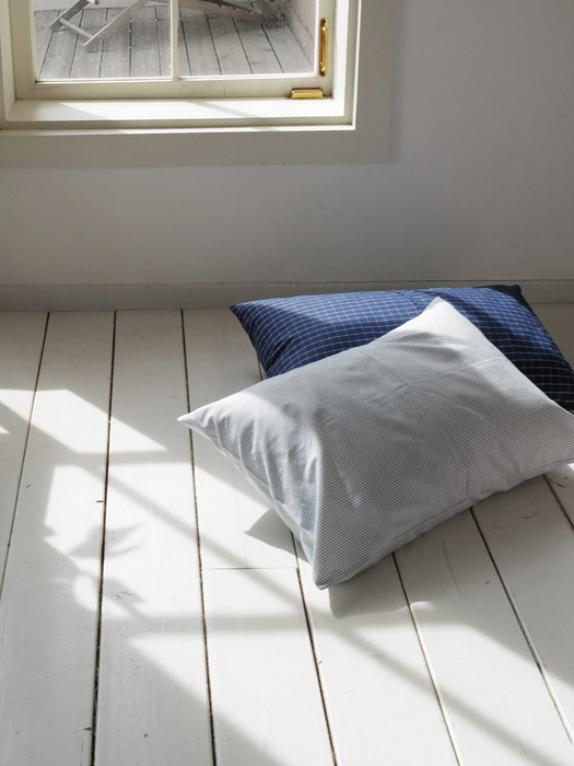 Navy check pillow cover