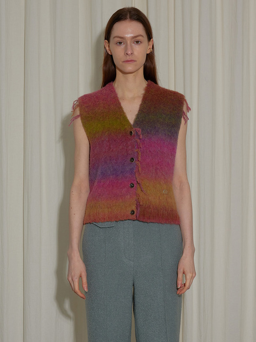 RAINBOW TASSEL KNIT VEST - PINK