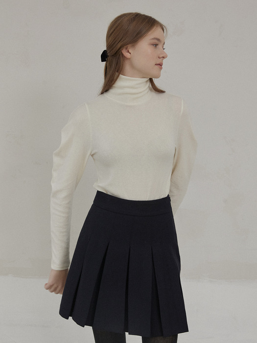 Wool Pleats Mini Skirt - Navy