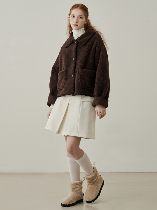 Kady fleece short jacket - brown