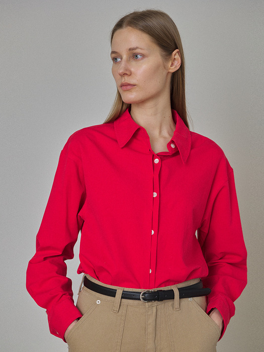 Button stitch Basic Shirt - Red