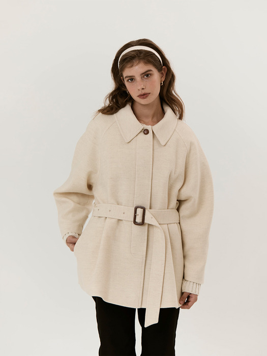 Wool belted half coat_Ivory