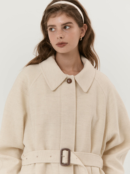 Wool belted half coat_Ivory