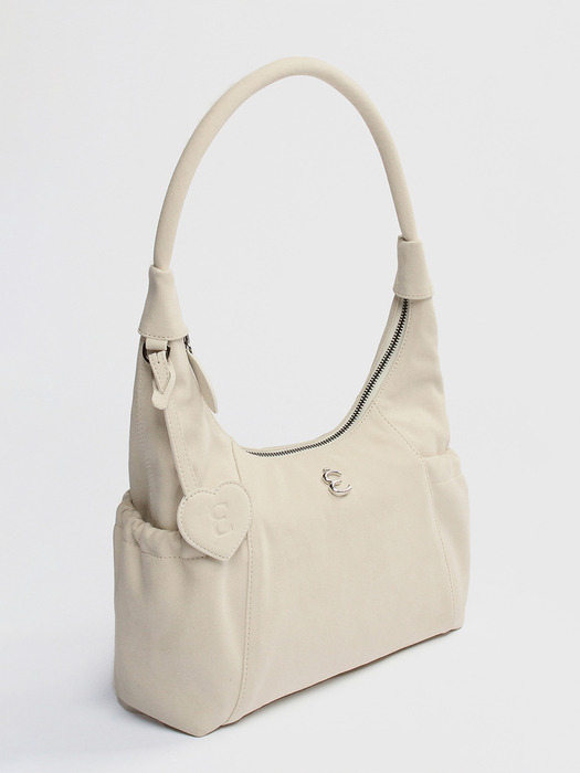 Suede Round Hobo Bag in Ivory