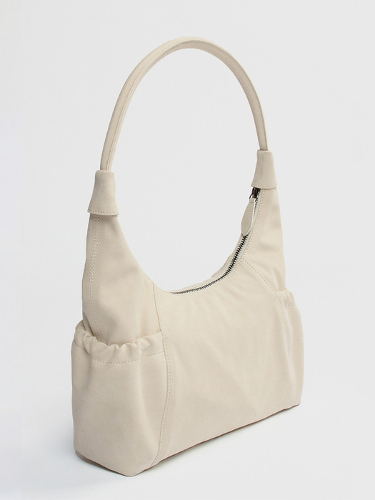 Suede Round Hobo Bag in Ivory