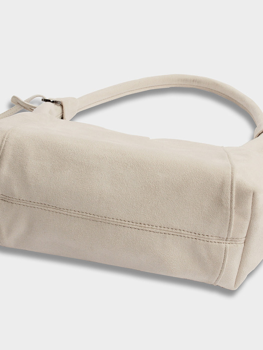 Suede Round Hobo Bag in Ivory