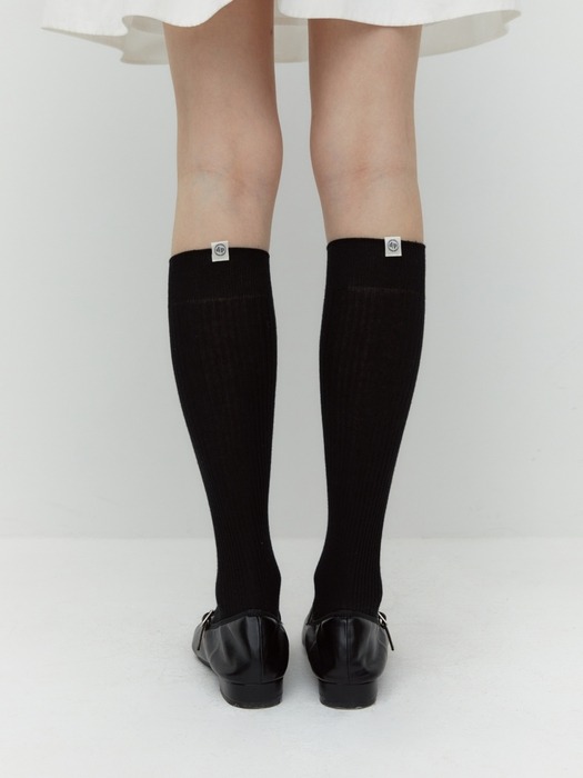 cotton rib knee socks - black