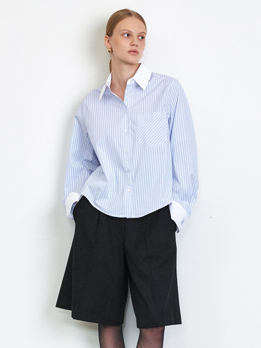 HAILEY OVERSIZE CROPPED SHIRT [3COLORS]