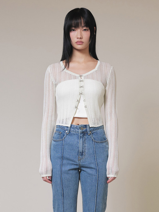 See-through Knit Cardigan in White VK4SD075-01