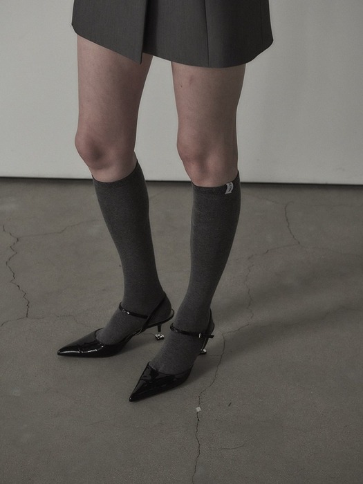 Logo labeled knee socks - Black,Grey,White