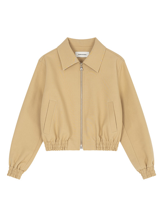 Leather patch crop zip-up blouson_Beige