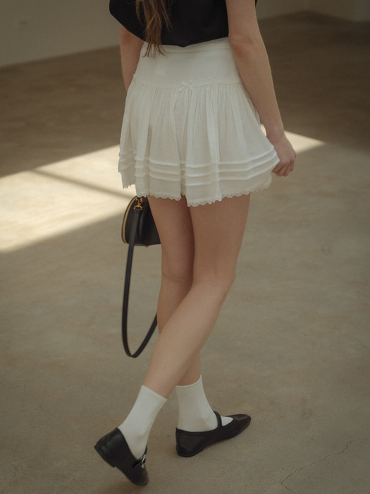 Cancan shirring mini skirt_Ivory
