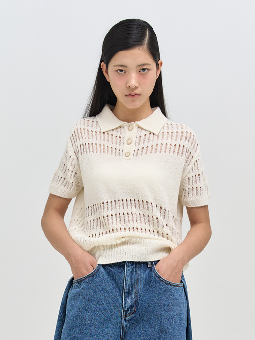 [단독] HOLEY KNIT TOP(IVORY)