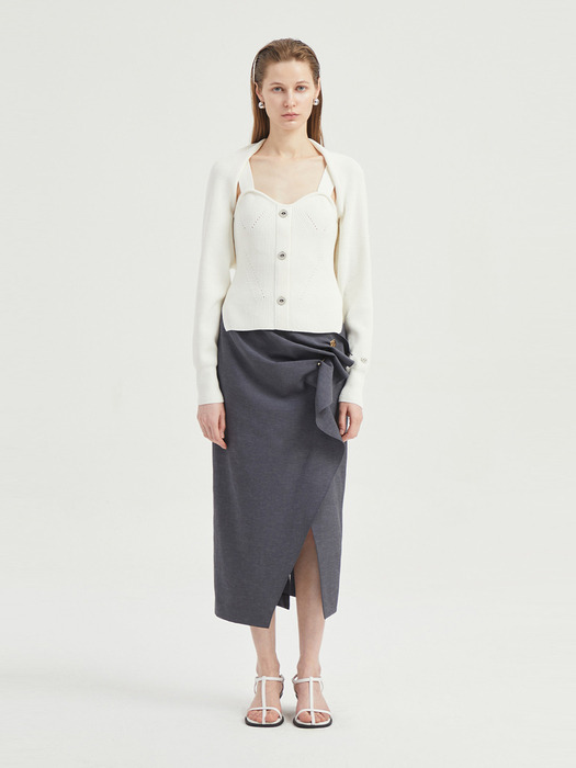 Shirring Point Linen Long Skirt_LFKAM24400GYD