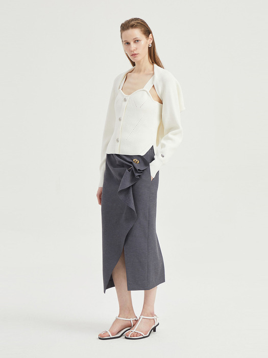 Shirring Point Linen Long Skirt_LFKAM24400GYD