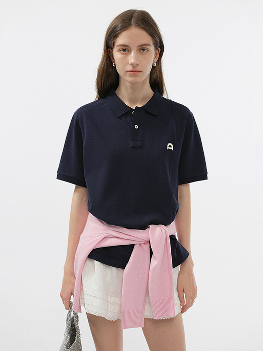 UNISEX LEATHER LOGO POLO SHIRT NAVY_UDTS5B122N2 - Image 2