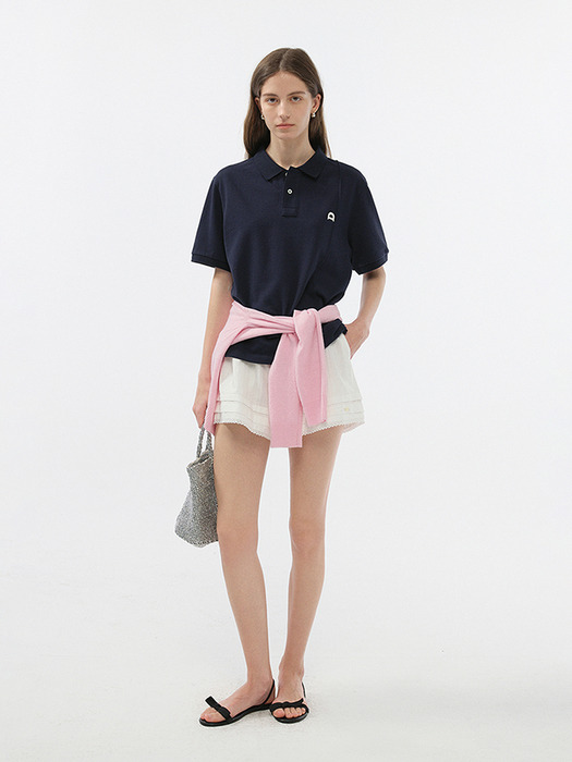 UNISEX LEATHER LOGO POLO SHIRT NAVY_UDTS5B122N2 - Image 3