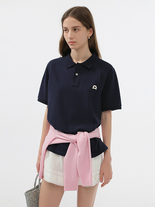 UNISEX LEATHER LOGO POLO SHIRT NAVY_UDTS5B122N2 - Image 1