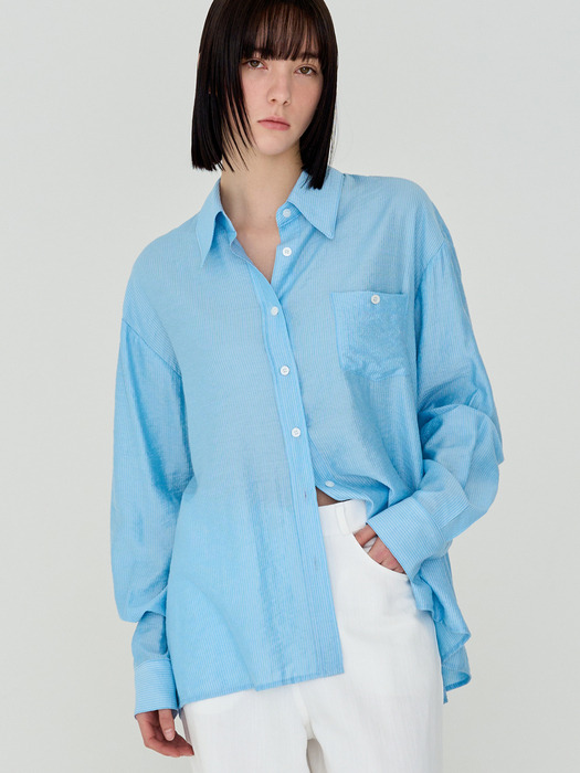 STRIPE OVER-FIT BUTTON SHIRT (SKYBLUE)