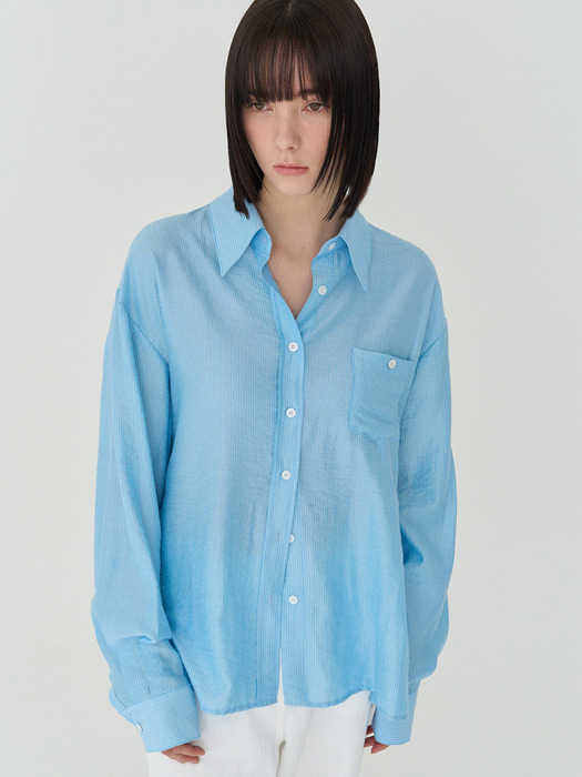 STRIPE OVER-FIT BUTTON SHIRT (SKYBLUE)