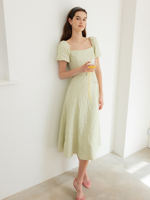 SKYE Balloon sleeve seersucker flared long dress (3color)