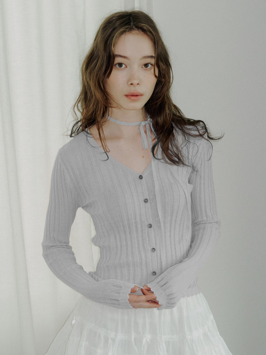 [컬러추가][2color] 198 linen tie knit cardigan