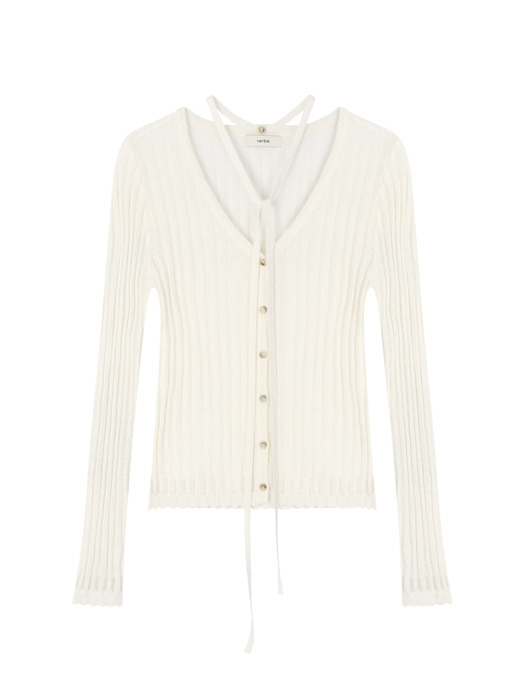 [5color] 198 linen tie knit cardigan