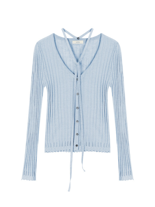 [5color] 198 linen tie knit cardigan