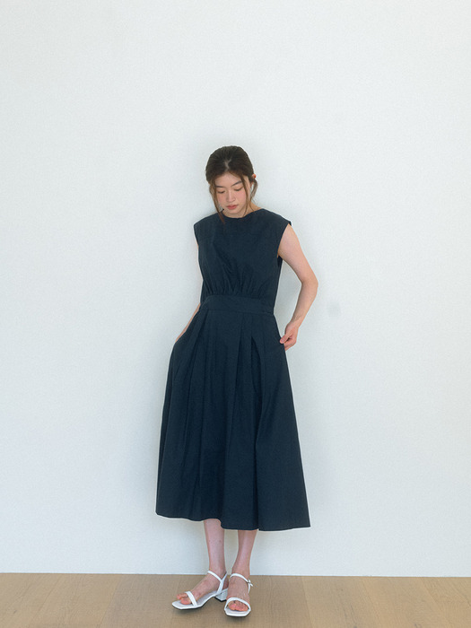 Line Flare Long Dress - Navy