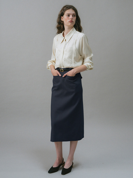 U Wool H Line Skirt_Navy