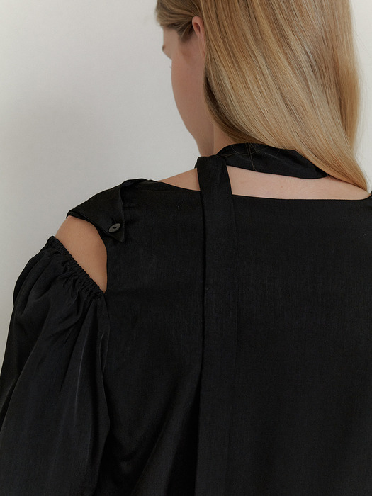 comos 1212 cowl neck one shoulder tie blouse (black)