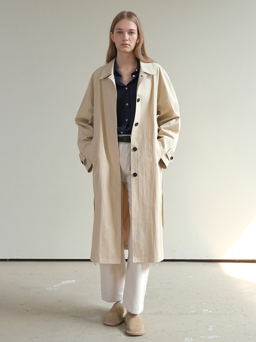 HIDDEN BUTTON TRENCH COAT / BEIGE