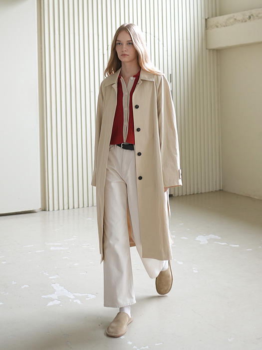 HIDDEN BUTTON TRENCH COAT / BEIGE