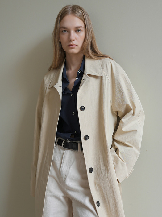 HIDDEN BUTTON TRENCH COAT / BEIGE