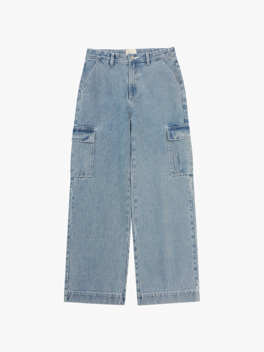 Washing cargo denim pants  Medium Blue