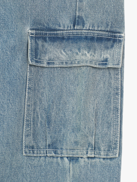 Washing cargo denim pants  Medium Blue