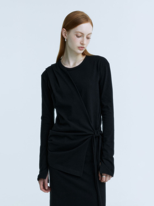 NU MARTINELLI Draped Layered Jersey Dress_Black