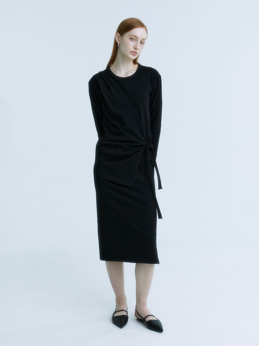 NU MARTINELLI Draped Layered Jersey Dress_Black