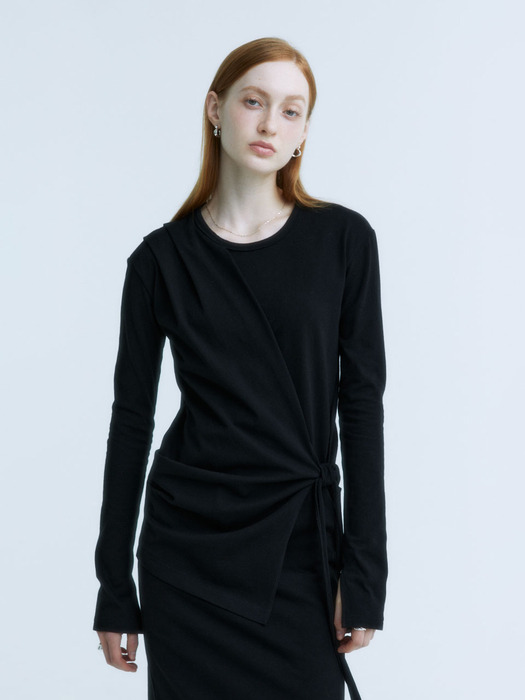 NU MARTINELLI Draped Layered Jersey Dress_Black