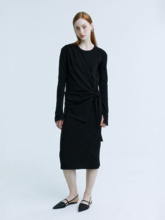 NU MARTINELLI Draped Layered Jersey Dress_Black