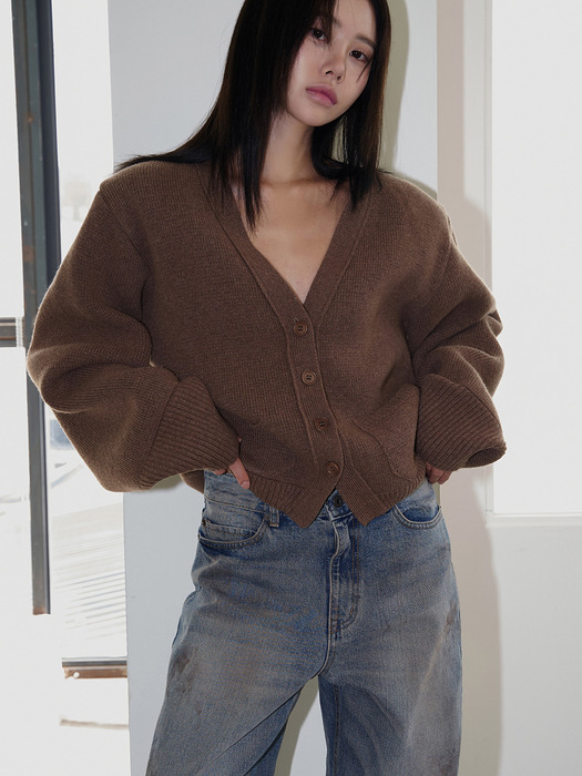 24FW balloon short boxy knit cardigan