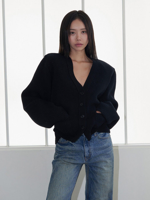 24FW balloon short boxy knit cardigan