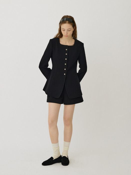 LEA high-rised fit&A mono tweed shorts_Black