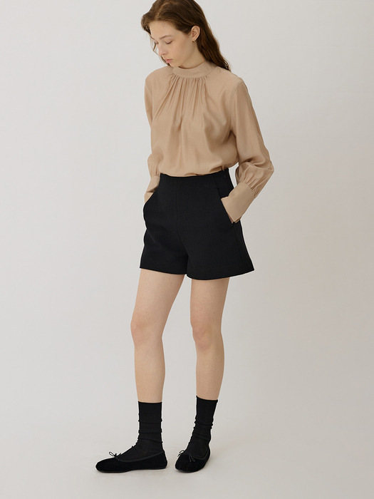 LEA high-rised fit&A mono tweed shorts_Black