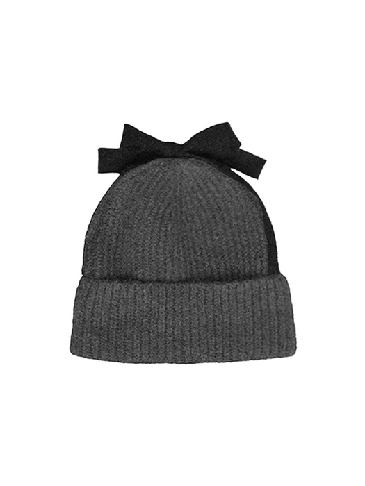 Ribbon Detail Beanie - Grey