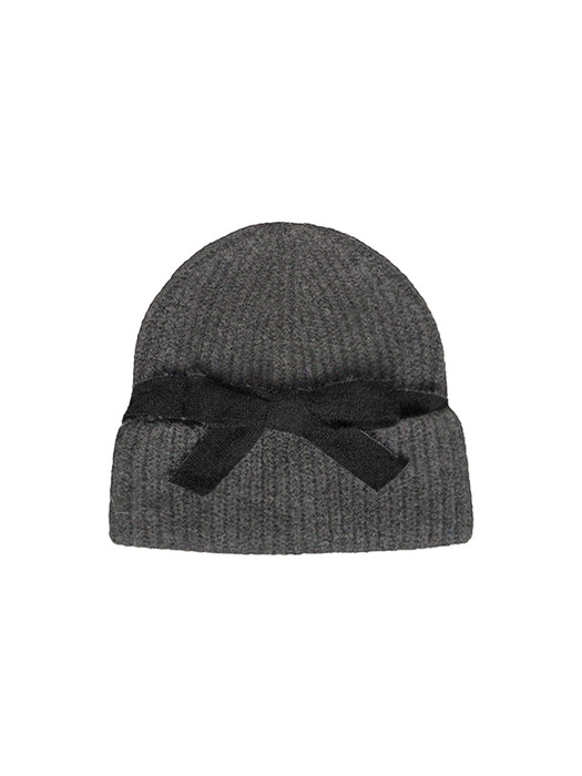 Ribbon Detail Beanie - Grey