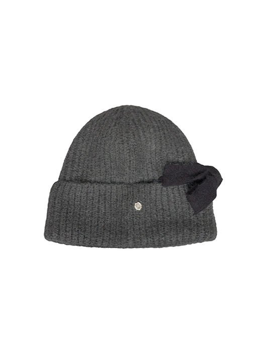 Ribbon Detail Beanie - Grey