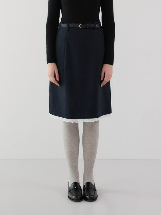 Wool Lace Skirt [Navy]